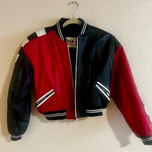 ❌❌SOLD❌❌Chia Vintage Red & Black Leather Bomber Jacket